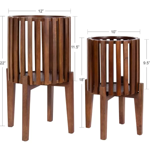 Kate and Laurel Paynter Floor Planter Set 2 Piece Natural 2 CountWalnut Brown