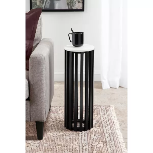 Kate and Laurel Paynter Marble Drink Table 9 x 24 White and Gold Tall Slatted Plant Stand Table with Marble Top for Use as Accent Living Room TableBlack