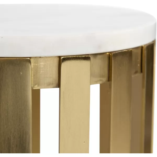 Kate and Laurel Paynter Marble Drink Table 9 x 24 White and Gold Tall Slatted Plant Stand Table with Marble Top for Use as Accent Living Room TableGold