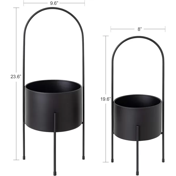 Kate and Laurel Peeto Modern Planter Set Set of 2 Black Decorative Freestanding Planters for Indoor PlantsBlack