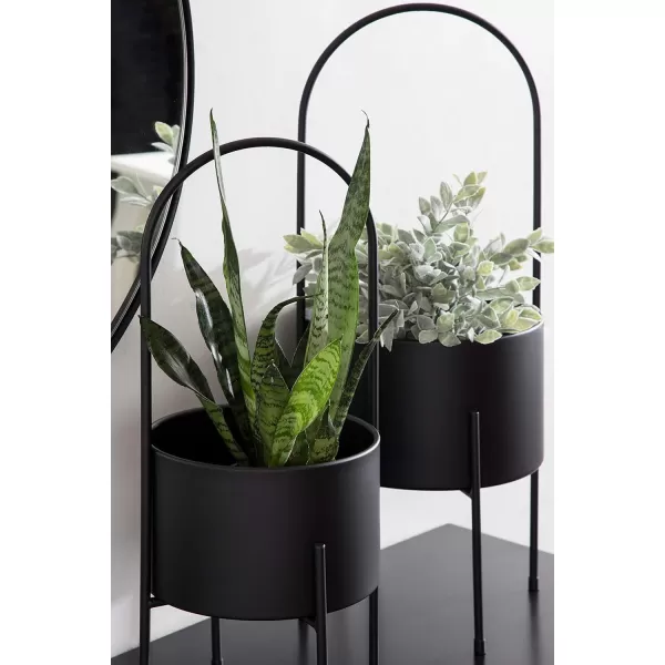 Kate and Laurel Peeto Modern Planter Set Set of 2 Black Decorative Freestanding Planters for Indoor PlantsBlack