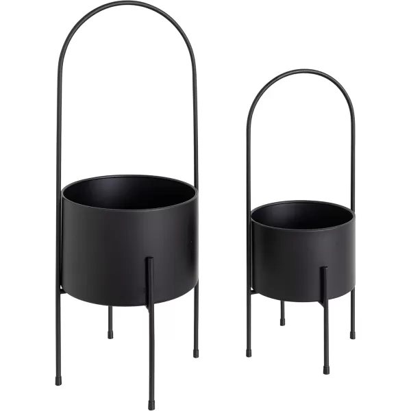 Kate and Laurel Peeto Modern Planter Set Set of 2 Black Decorative Freestanding Planters for Indoor PlantsBlack