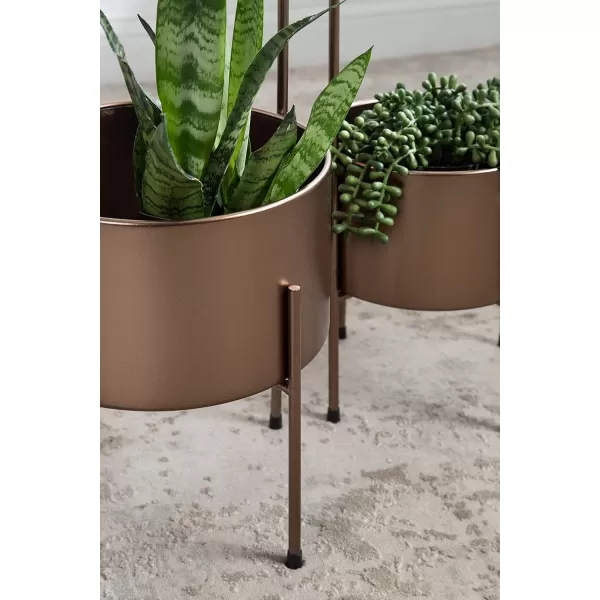 Kate and Laurel Peeto Modern Planter Set Set of 2 Black Decorative Freestanding Planters for Indoor PlantsBronze