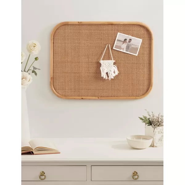 Kate and Laurel Planche Modern Rattan Wall Pinboard 20 x 26 Natural Wood Boho Rounded Rectangle Wall Organizer for Use as Cork Board Vision Board or Bulletin Board