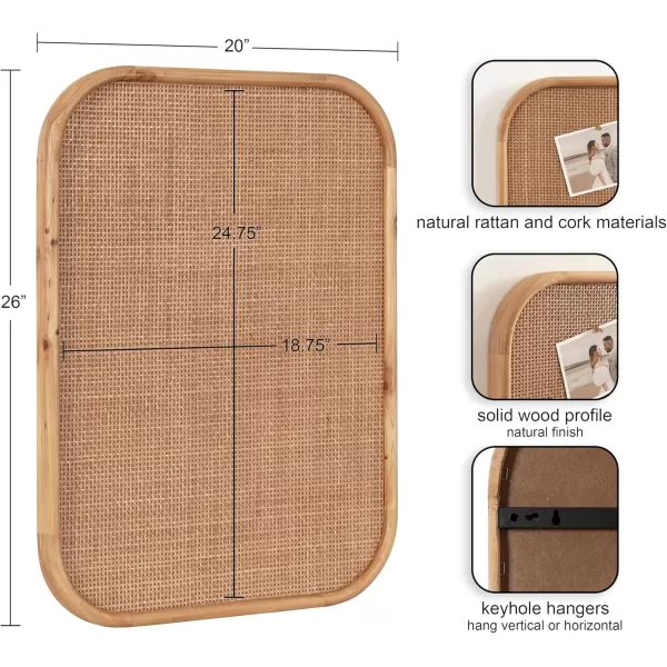 Kate and Laurel Planche Modern Rattan Wall Pinboard 20 x 26 Natural Wood Boho Rounded Rectangle Wall Organizer for Use as Cork Board Vision Board or Bulletin Board