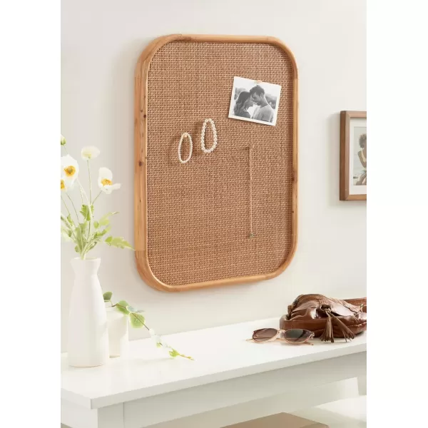 Kate and Laurel Planche Modern Rattan Wall Pinboard 20 x 26 Natural Wood Boho Rounded Rectangle Wall Organizer for Use as Cork Board Vision Board or Bulletin Board