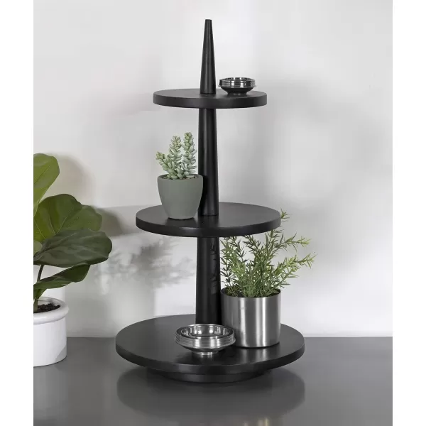 Kate and Laurel Praxis Modern 3Tiered Tray 12 x 12 x 23 Black Decorative Farmhouse Serving Tray for DisplayBlack