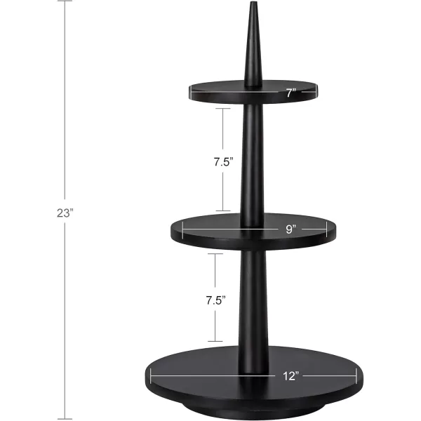 Kate and Laurel Praxis Modern 3Tiered Tray 12 x 12 x 23 Black Decorative Farmhouse Serving Tray for DisplayBlack