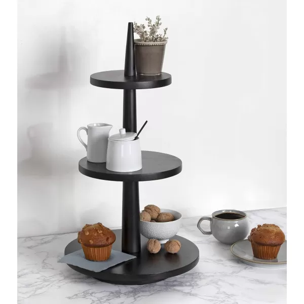 Kate and Laurel Praxis Modern 3Tiered Tray 12 x 12 x 23 Black Decorative Farmhouse Serving Tray for DisplayBlack