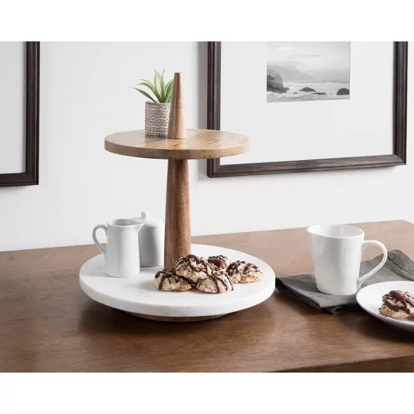 Kate and Laurel Praxis Modern 3Tiered Tray 12 x 12 x 23 Black Decorative Farmhouse Serving Tray for DisplayNatural