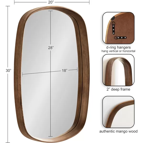 Kate and Laurel Prema Soft Round Rectangle Modern Wall Mirror Natural Brown 20 x 30 Framed Rounded Rectangular Mango Wood Mirror for Minimal Home DecorWalnut Brown