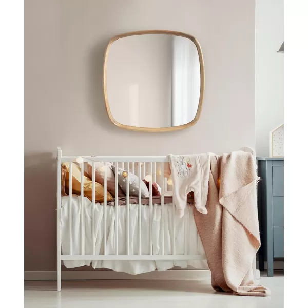 Kate and Laurel Prema Soft Round Rectangle Modern Wall Mirror Natural Brown 20 x 30 Framed Rounded Rectangular Mango Wood Mirror for Minimal Home DecorNatural