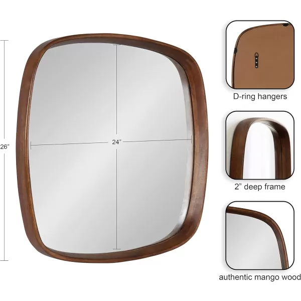 Kate and Laurel Prema Soft Round Rectangle Modern Wall Mirror Natural Brown 20 x 30 Framed Rounded Rectangular Mango Wood Mirror for Minimal Home DecorWalnut Brown