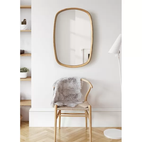 Kate and Laurel Prema Soft Round Rectangle Modern Wall Mirror Natural Brown 20 x 30 Framed Rounded Rectangular Mango Wood Mirror for Minimal Home DecorNatural