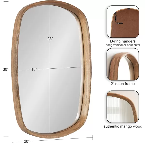 Kate and Laurel Prema Soft Round Rectangle Modern Wall Mirror Natural Brown 20 x 30 Framed Rounded Rectangular Mango Wood Mirror for Minimal Home DecorNatural