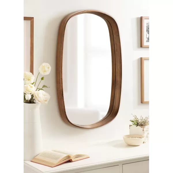 Kate and Laurel Prema Soft Round Rectangle Modern Wall Mirror Natural Brown 20 x 30 Framed Rounded Rectangular Mango Wood Mirror for Minimal Home DecorWalnut Brown