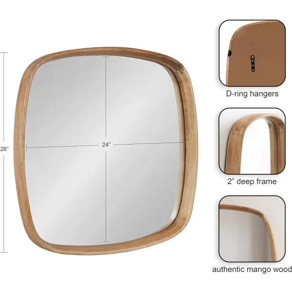 Kate and Laurel Prema Soft Round Rectangle Modern Wall Mirror Natural Brown 20 x 30 Framed Rounded Rectangular Mango Wood Mirror for Minimal Home DecorNatural