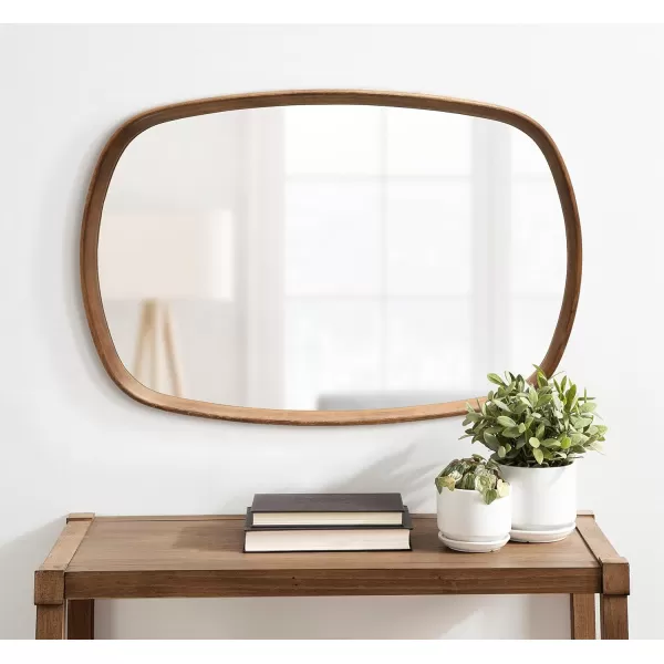 Kate and Laurel Prema Soft Round Rectangle Modern Wall Mirror Natural Brown 20 x 30 Framed Rounded Rectangular Mango Wood Mirror for Minimal Home DecorWalnut Brown