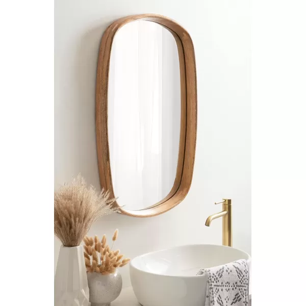 Kate and Laurel Prema Soft Round Rectangle Modern Wall Mirror Natural Brown 20 x 30 Framed Rounded Rectangular Mango Wood Mirror for Minimal Home DecorNatural