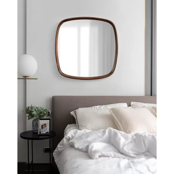 Kate and Laurel Prema Soft Round Rectangle Modern Wall Mirror Natural Brown 20 x 30 Framed Rounded Rectangular Mango Wood Mirror for Minimal Home DecorWalnut Brown