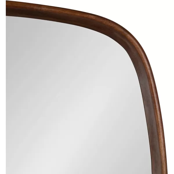 Kate and Laurel Prema Soft Round Rectangle Modern Wall Mirror Natural Brown 20 x 30 Framed Rounded Rectangular Mango Wood Mirror for Minimal Home DecorWalnut Brown