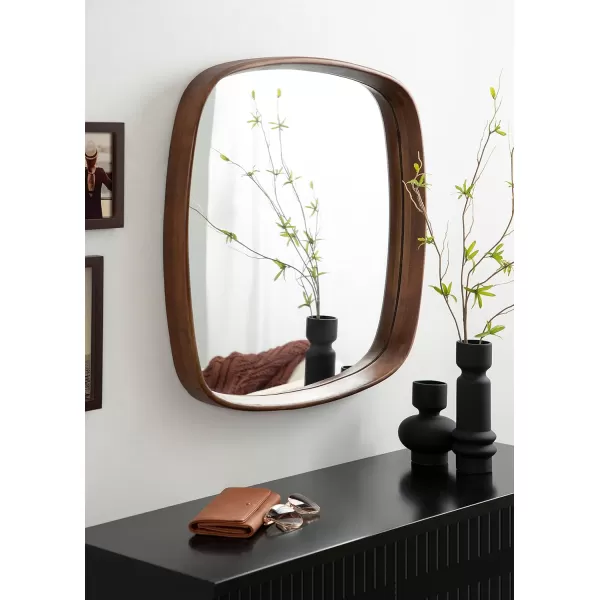 Kate and Laurel Prema Soft Round Rectangle Modern Wall Mirror Natural Brown 20 x 30 Framed Rounded Rectangular Mango Wood Mirror for Minimal Home DecorWalnut Brown