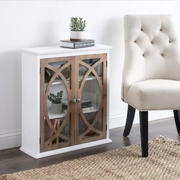 Kate and Laurel Quinlan Decorative Rustic 2Door Wall Cabinet 24quot x 8quot x 28quot White and Rustic Wood Farmhouse Shelving for Storage and Display