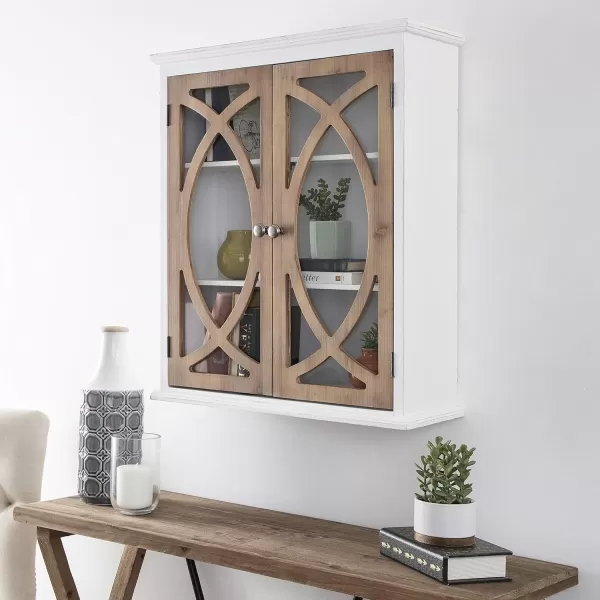 Kate and Laurel Quinlan Decorative Rustic 2Door Wall Cabinet 24quot x 8quot x 28quot White and Rustic Wood Farmhouse Shelving for Storage and Display