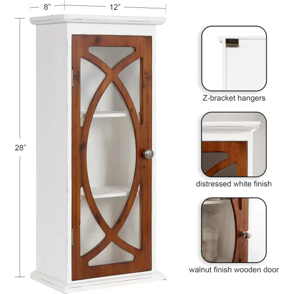 Kate and Laurel Quinlan Wood Wall Cabinet 24 x 8 x 28 White Decorative Traditional Storage Cabinet with Two Glass Doors and Three Interior ShelvesWalnut Brown