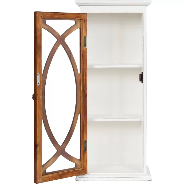 Kate and Laurel Quinlan Wood Wall Cabinet 24 x 8 x 28 White Decorative Traditional Storage Cabinet with Two Glass Doors and Three Interior ShelvesWalnut Brown