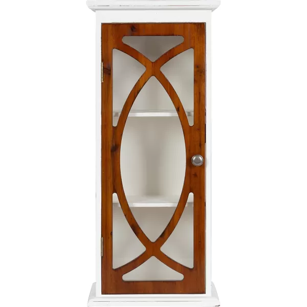 Kate and Laurel Quinlan Wood Wall Cabinet 24 x 8 x 28 White Decorative Traditional Storage Cabinet with Two Glass Doors and Three Interior ShelvesWalnut Brown