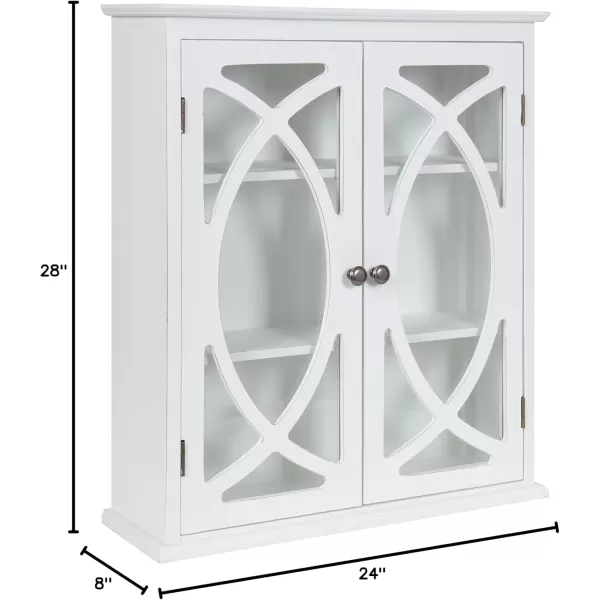 Kate and Laurel Quinlan Wood Wall Cabinet 24 x 8 x 28 White Decorative Traditional Storage Cabinet with Two Glass Doors and Three Interior ShelvesWhite