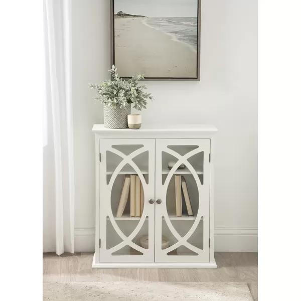 Kate and Laurel Quinlan Wood Wall Cabinet 24 x 8 x 28 White Decorative Traditional Storage Cabinet with Two Glass Doors and Three Interior ShelvesWhite