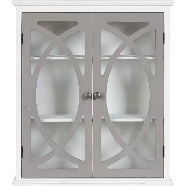 Kate and Laurel Quinlan Wood Wall Cabinet 24 x 8 x 28 White Decorative Traditional Storage Cabinet with Two Glass Doors and Three Interior ShelvesWhiteGray