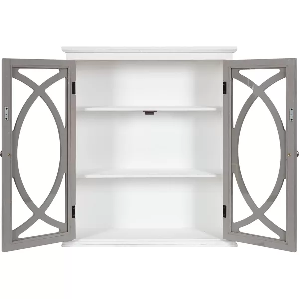 Kate and Laurel Quinlan Wood Wall Cabinet 24 x 8 x 28 White Decorative Traditional Storage Cabinet with Two Glass Doors and Three Interior ShelvesWhiteGray