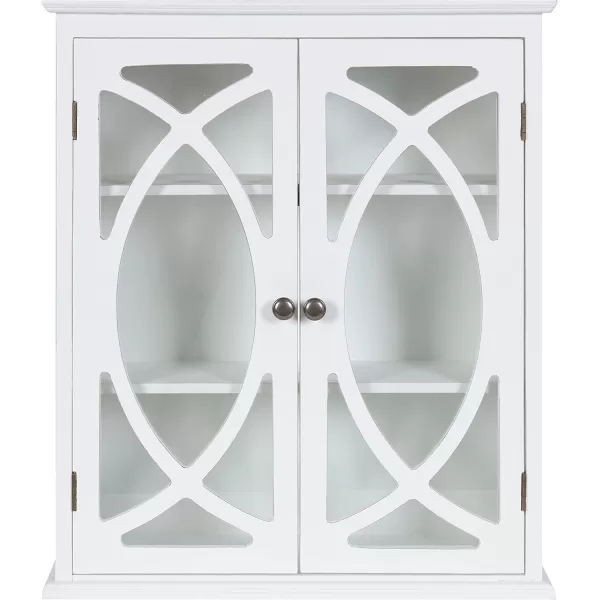 Kate and Laurel Quinlan Wood Wall Cabinet 24 x 8 x 28 White Decorative Traditional Storage Cabinet with Two Glass Doors and Three Interior ShelvesWhite