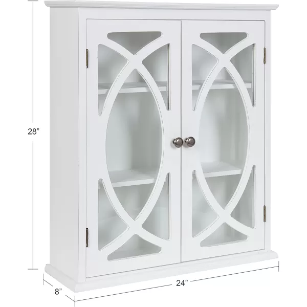 Kate and Laurel Quinlan Wood Wall Cabinet 24 x 8 x 28 White Decorative Traditional Storage Cabinet with Two Glass Doors and Three Interior ShelvesWhite