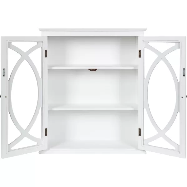 Kate and Laurel Quinlan Wood Wall Cabinet 24 x 8 x 28 White Decorative Traditional Storage Cabinet with Two Glass Doors and Three Interior ShelvesWhite