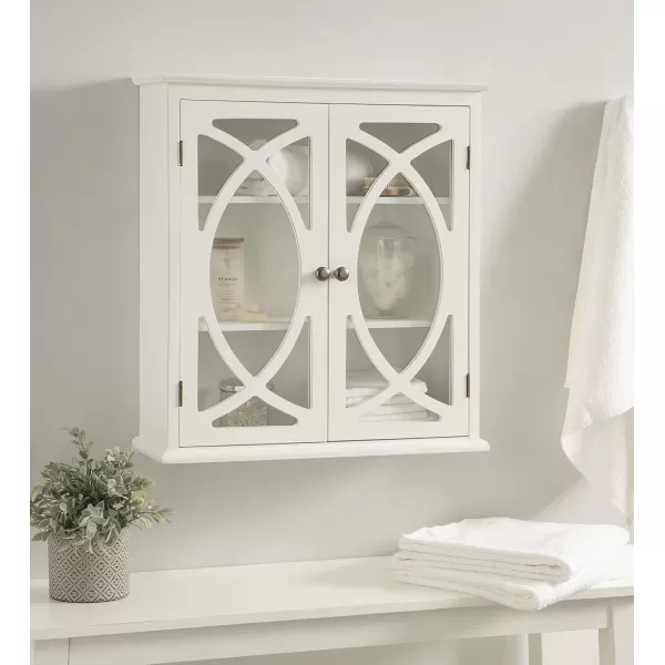 Kate and Laurel Quinlan Wood Wall Cabinet 24 x 8 x 28 White Decorative Traditional Storage Cabinet with Two Glass Doors and Three Interior ShelvesWhite