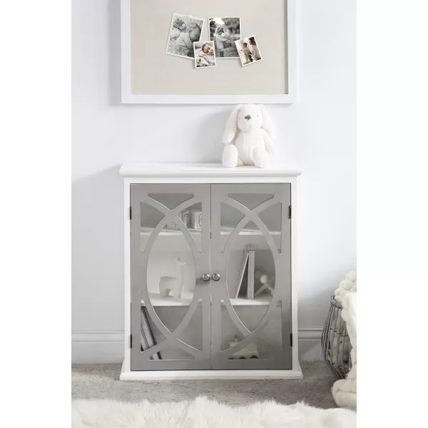 Kate and Laurel Quinlan Wood Wall Cabinet 24 x 8 x 28 White Decorative Traditional Storage Cabinet with Two Glass Doors and Three Interior ShelvesWhiteGray