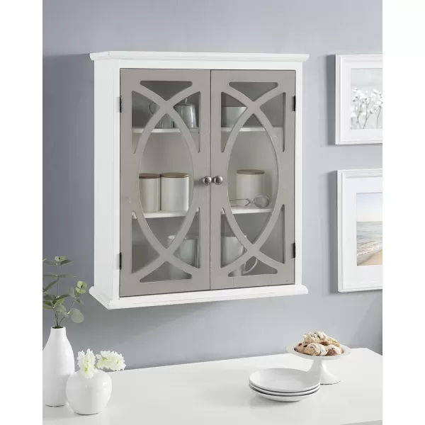 Kate and Laurel Quinlan Wood Wall Cabinet 24 x 8 x 28 White Decorative Traditional Storage Cabinet with Two Glass Doors and Three Interior ShelvesWhiteGray