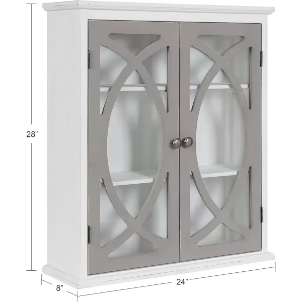 Kate and Laurel Quinlan Wood Wall Cabinet 24 x 8 x 28 White Decorative Traditional Storage Cabinet with Two Glass Doors and Three Interior ShelvesWhiteGray