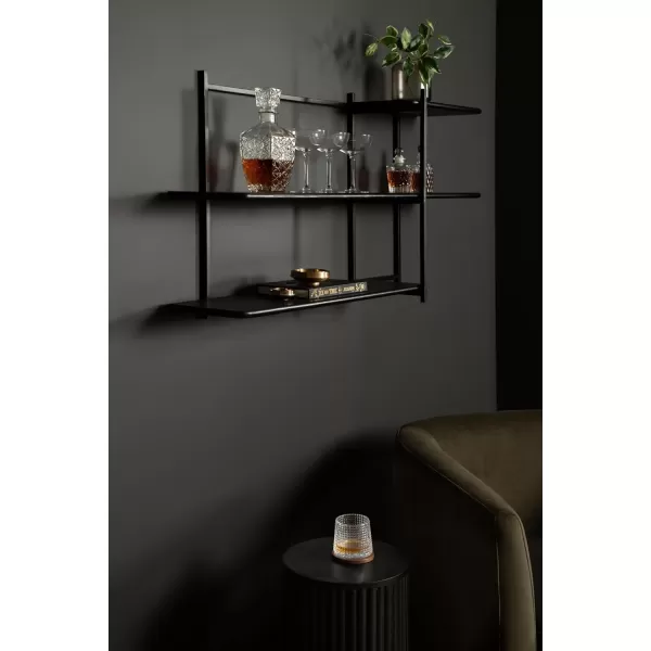 Kate and Laurel Ramone ThreeTiered Wall Shelf 42 x 23 Black Decorative Shelving Unit and Wall Organizer for Entryway Storage or Living Room Display Shelf