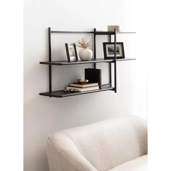 Kate and Laurel Ramone ThreeTiered Wall Shelf 42 x 23 Black Decorative Shelving Unit and Wall Organizer for Entryway Storage or Living Room Display Shelf