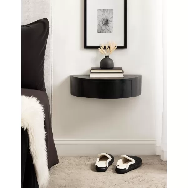 Kate and Laurel Reid Modern Wooden Floating Side Table 20 x 11 x 6 Walnut Brown Contemporary Wood Floating Nightstand with Drawer for Extra Storage and Added FunctionalityBlack