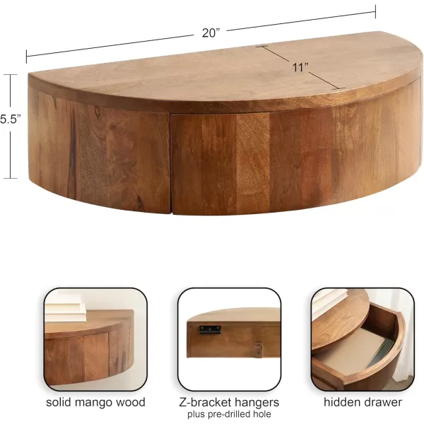 Kate and Laurel Reid Modern Wooden Floating Side Table 20 x 11 x 6 Walnut Brown Contemporary Wood Floating Nightstand with Drawer for Extra Storage and Added FunctionalityWalnut Brown