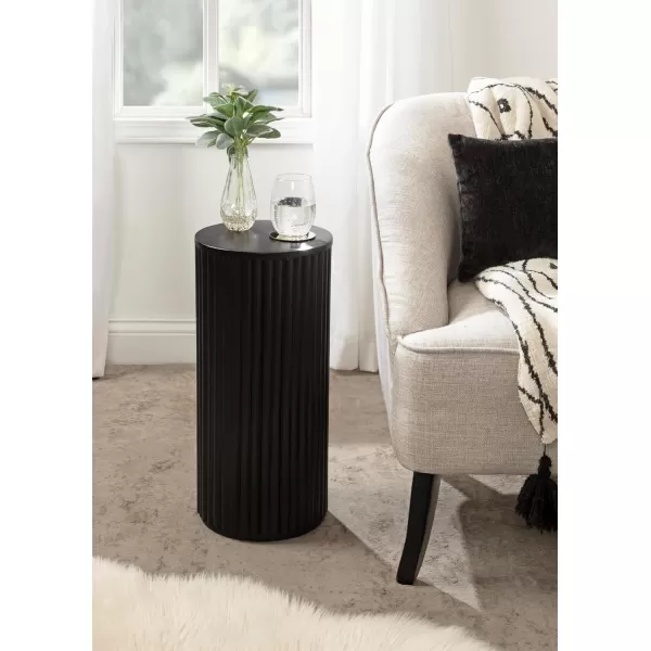 Kate and Laurel Reid Modern Wooden Ribbed Drink Table 10 x 10 x 22 Walnut Brown Solid Wood Mini Table for Use as Pedestal Plant Stand Indoors or Small Nightstand OptionBlack