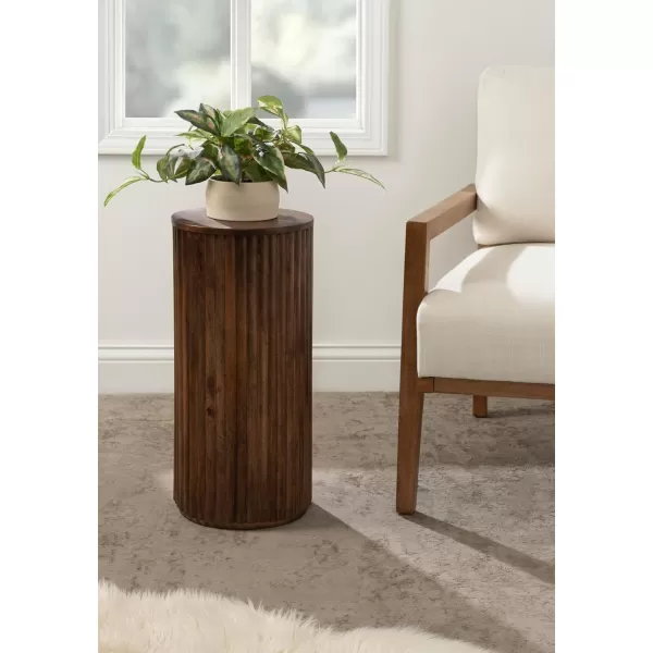 Kate and Laurel Reid Modern Wooden Ribbed Drink Table 10 x 10 x 22 Walnut Brown Solid Wood Mini Table for Use as Pedestal Plant Stand Indoors or Small Nightstand OptionWalnut Brown