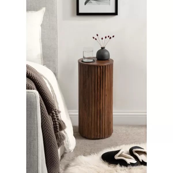 Kate and Laurel Reid Modern Wooden Ribbed Drink Table 10 x 10 x 22 Walnut Brown Solid Wood Mini Table for Use as Pedestal Plant Stand Indoors or Small Nightstand OptionWalnut Brown