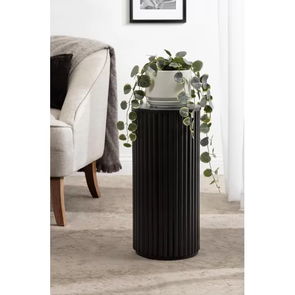Kate and Laurel Reid Modern Wooden Ribbed Drink Table 10 x 10 x 22 Walnut Brown Solid Wood Mini Table for Use as Pedestal Plant Stand Indoors or Small Nightstand OptionBlack